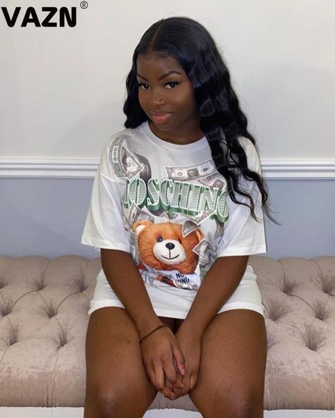 

vazn young clever summer white bear print short sleeve o-neck comfortable t shirt lady streetwear
