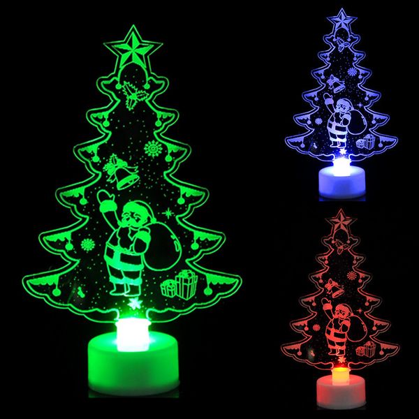 Leuchtender bunter Acryl-Weihnachtsbaum-Schneemann, Weihnachtsmann-Geschenke, Weihnachtsdekorationsprodukte, Party-Urlaub, Nachtlichtzubehör