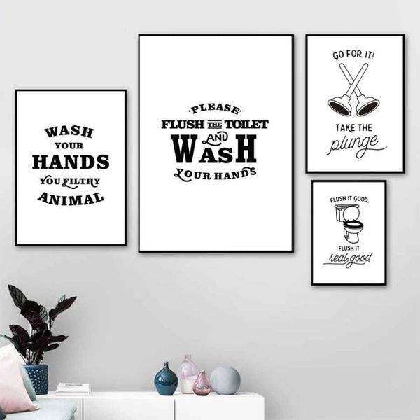 

paintings black white modern canvas painting flush toilet note wash your hands poster wall art print modular pictures for bathroom decor