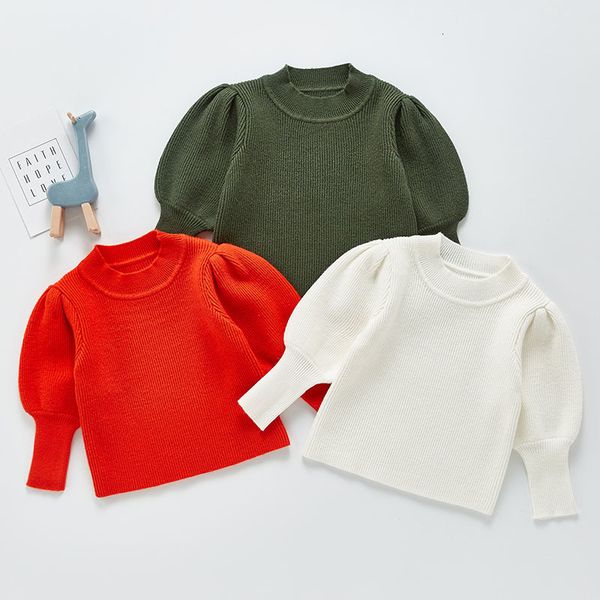 

baby girls kids sweater spring autumn girls long sleeve knitted sweater girls puff sleeve sweaters, Blue