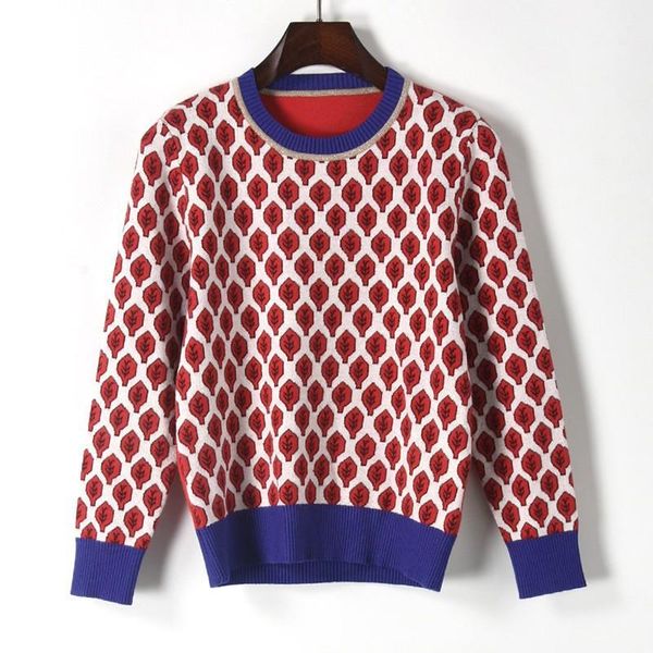 

cute red chriestmas sweaters women fall o neck leaf casual knitted retro female loose pullovers contrast color women's, White;black