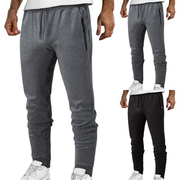 

men's pants sweatpants autumn and winter 2021 mid-waist lace-up zipper pocket tracksuit fashion casual sports jogging, Black