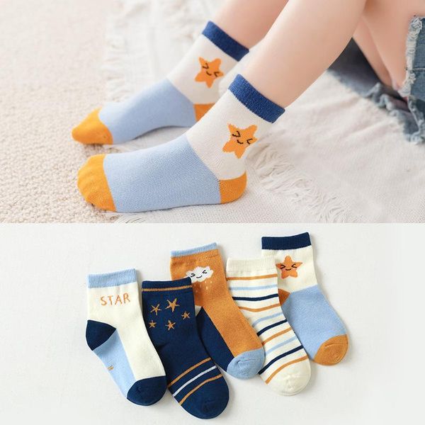 

socks 1-12years 5 pairs/set children's autumn winter baby cartoon cute bear flower cotton girls boys no-slip, Pink;yellow
