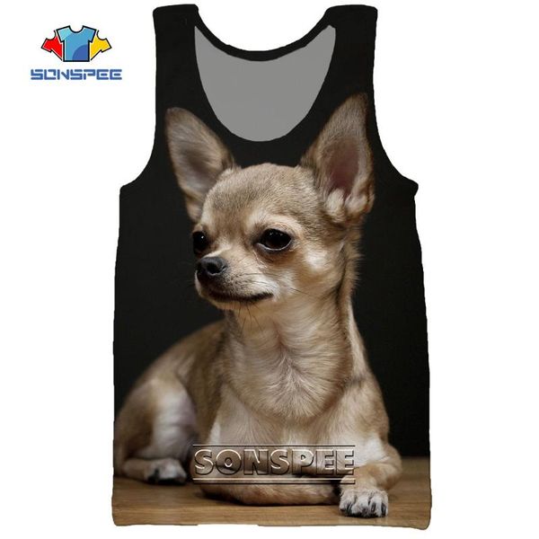 

men' tank sonspee small dog chihuahua animal 3d print summer beach casual light bodybuilding gym muscle sleeveless vest, White;black