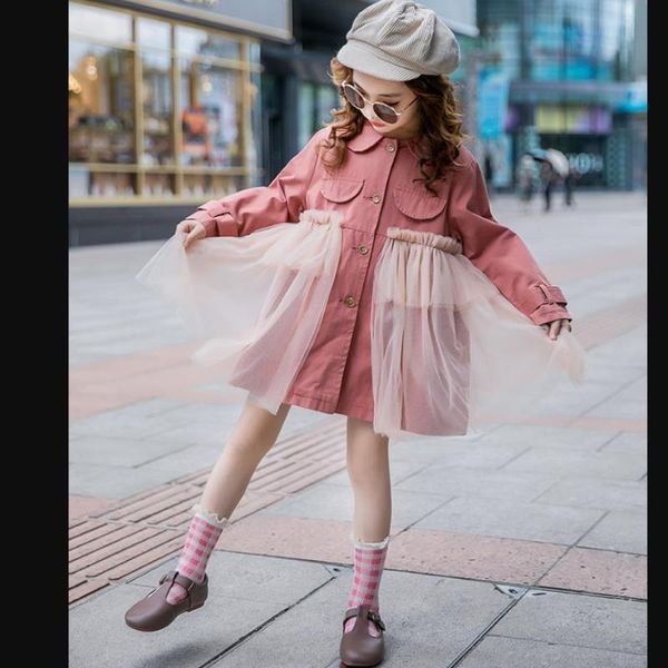 

girls mesh patchwork princess trench coats 2021 autumn good quality children outerwear kids 4-14y ws1116 coat, Blue;gray