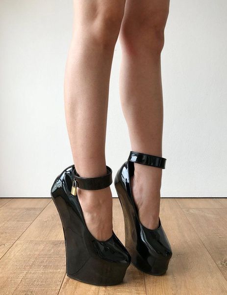 

patent leather high heel less round toe platform wedge women shoes t stage black 36-46 v36 dress