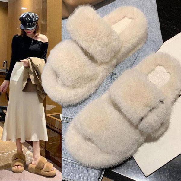 

women's fur slippers autumn and winter cotton casual shoes thick bottom, Black