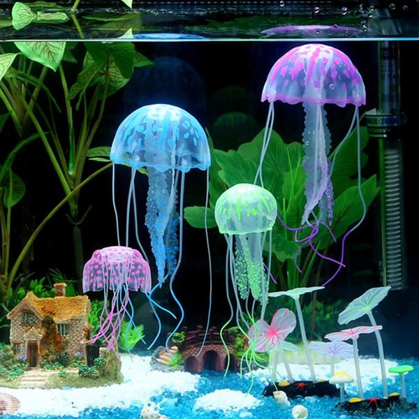 

decorations glowing effect artificial jellyfish anemone fish tank aquarium plant decoration submarine underwater ornament cute tank2021