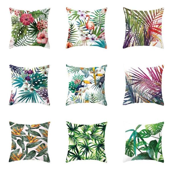

pillow case tropical plants polyester decorative pillowcases green leaves throw poszewka zt296