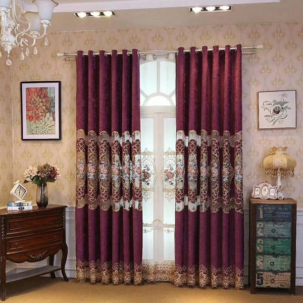 

curtain & drapes curtains for living room european luxury floral embroidered tulle half shading purple chenille home window