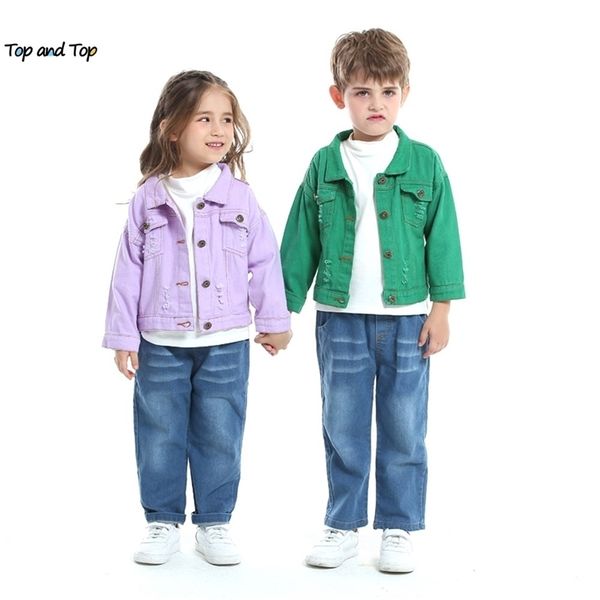 

and fashion kids girls casual breaken denim jacket children boys trench coat toddler holes outerwear cowboy clothing 211023, Blue;gray