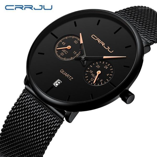 

wristwatches reloj hombre crrju mens watches waterproof ultra thin date wrist watch male chronograph casual quartz clock, Slivery;brown