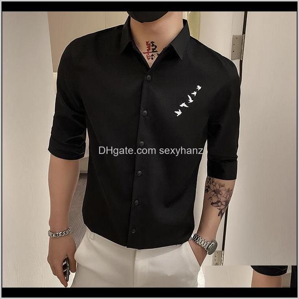 

apparel drop delivery mens shortsleeved shirt 2021 spring autumn solid color printing slim casual threequarter sleeve youth men clothing shi, White;black