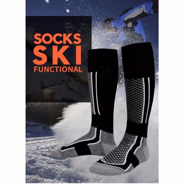 

sports socks ski women men 4 colors winter keep warm professional functional thick stockings for skiing use, Black