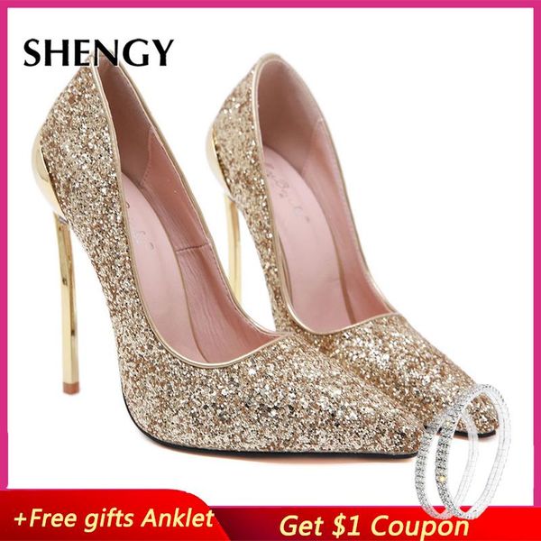 

dress shoes 2021 ultra high heels woman bling pumps party black sliver 35-42