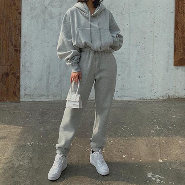 

women's tracksuits hoodies suit winter spring casual tracksuit women velvet 2 pieces set sports sweatshirts pullover home sweatpants ou, Gray