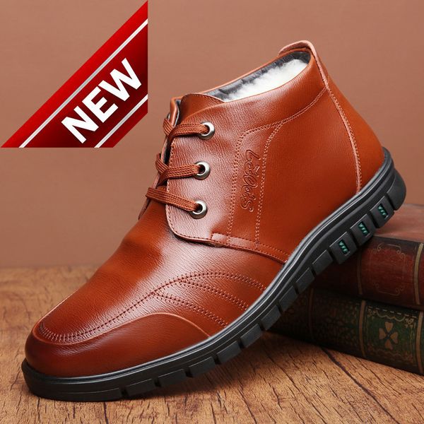 

broken size winter wool warm high plush leather boots casual men's cotton shoes, Black