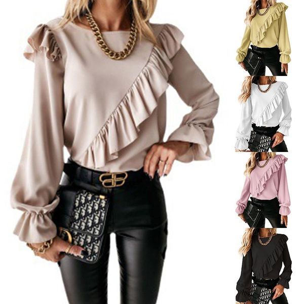 

women's blouses & shirts womens and elegant long sleeve ruffles ol shirt ladies office lady chemise femme party club tee streetwear, White