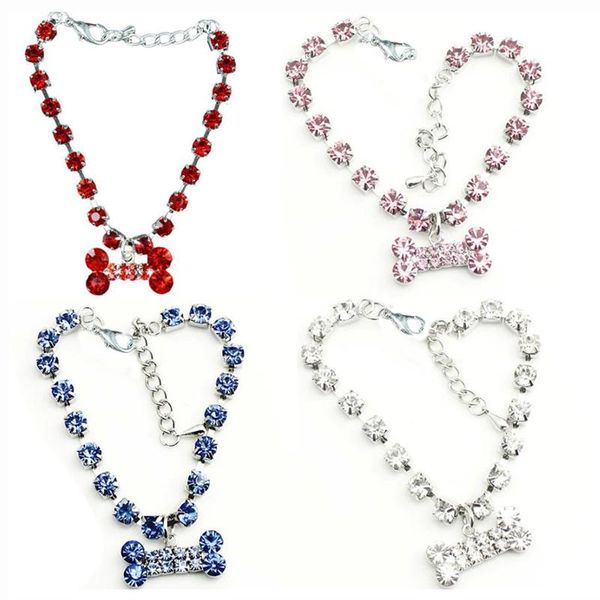 

dog collars & leashes fashion pet jewelry necklace bone shape collar supplies rhinestone tag accessory