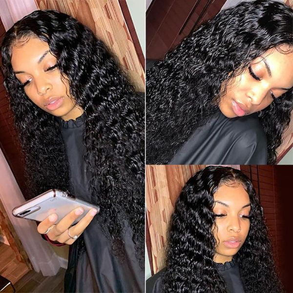 

lace wigs deep wave 13x4 frontal human hair natural black for women 100% brazilian hd transparent, Black;brown