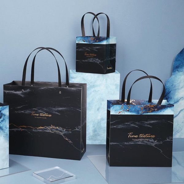 

5pcs/lot ins marble bronzing gift bag bags wdding supplies clothing store business packaging tote wrap