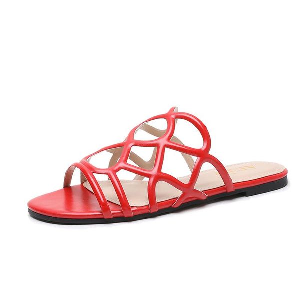 

slippers rome slides 2021 summer women hollow out female flat bohemia outdoor ladies casual beach, Black