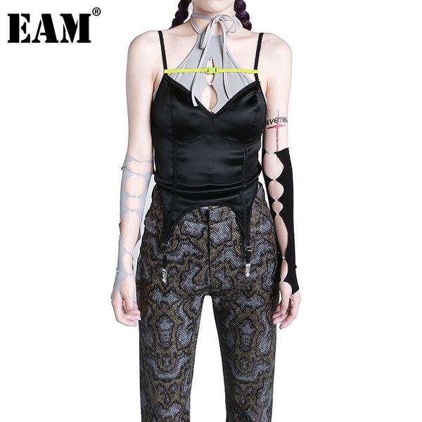 

[eam] women black irregular pleated short tank v-collar sleeveless personality fashion spring summer 1dd7681 21512, White