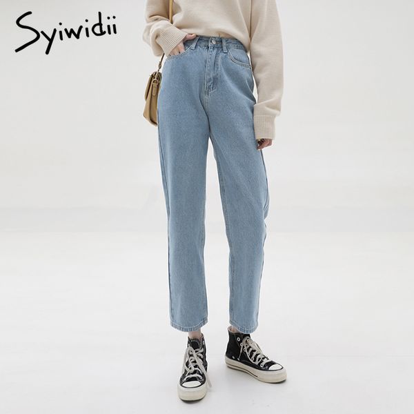 

syiwidii high waisted jeans for women straight denim pants sky blue clothes demin casual vintage streetwear spring fashion 210417