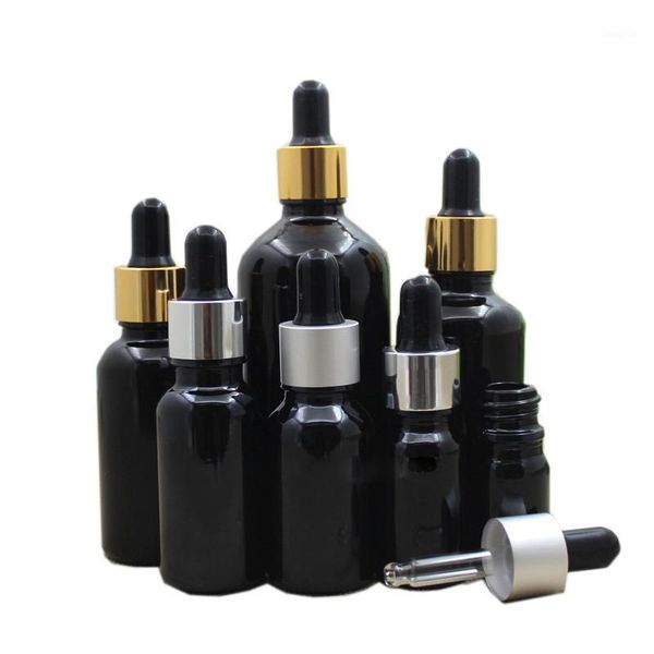 

storage bottles & jars 5ml,10ml,30ml,50ml,100ml black glass dropper gold,matte silver collar,empty essential oil cosmetic packing container