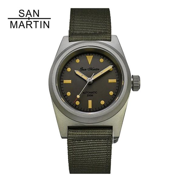 

wristwatches san martin 38mm custom retro military men watches sapphire glass nh35 sports automatic mechanical diving wristwatch for male, Slivery;brown