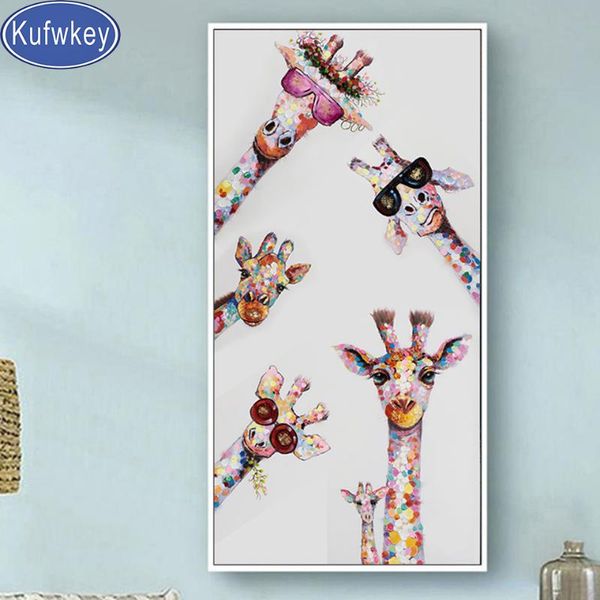 

diamond painting 80x160cm colorful graffiti art full square round animal curious giraffes family embroidery cross stitch kit ,