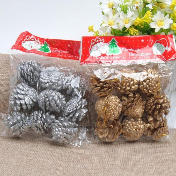 

christmas decorations 9pcs tree ornaments gold silver pine cone artificial plants diy navidad decoration year