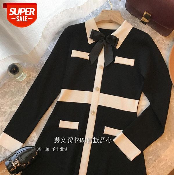 

bandage bow~little x style temperament with coat ~ thin knitted midi dress women's plus size winter #7y8h, White;black