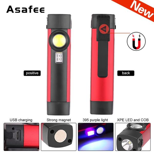 

stretchable torch 1w led+cob 3 modes usb charging work light stand magnetic flashlights torches