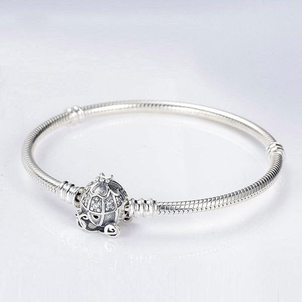 

wholesale romantic 925 sterling bracelet silver pumpkin carriage clasp moments snake chain bracelet fits for european bracelets charms and b, Golden;silver