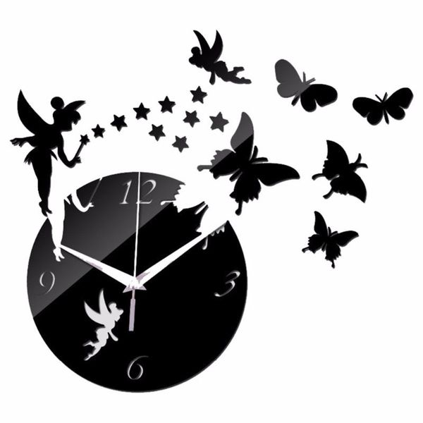 

wall clocks creative coffee pot and cup butterfly quartz large clock mirror home decor sticker silver gold black for living room