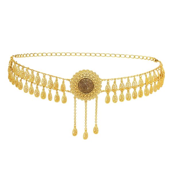 

us warehouse vintage gold metal women's hollow sunflower shape waist chain belt female bright crystal waist chain belt belly chain jewe, Silver