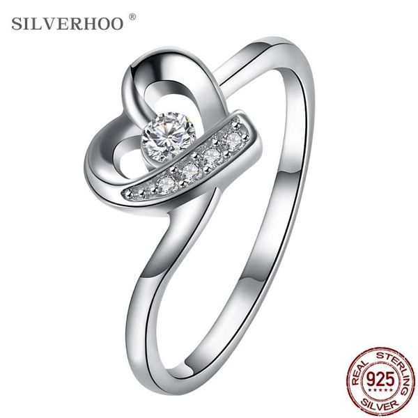 

sterling silver rings for women zircon in heart shape romantic ring party fine simple gift jewelry arrival cluster, Golden;silver