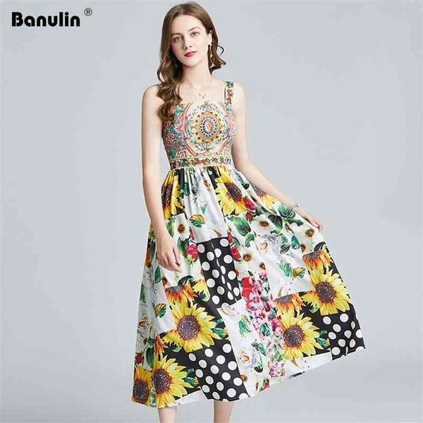 

summer runway floral print spaghetti strap dress strapless sunflower flower overall women beach boho sundresss 210603, Black;gray