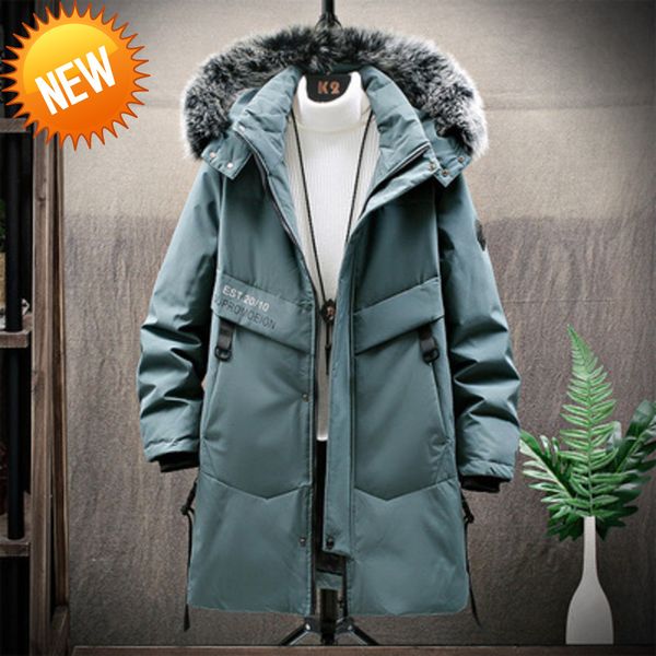 

2021 new winter mens windbreaker men down faux fur hooded jacket hoodie coat long warm overcoat male outwear oversize, Black