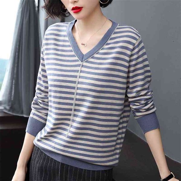 

plus size 5xl v-neck stripe chain decorations knitwear women fashion ribbed long sleeve knitted pullovers spring sweater 210522, White;black