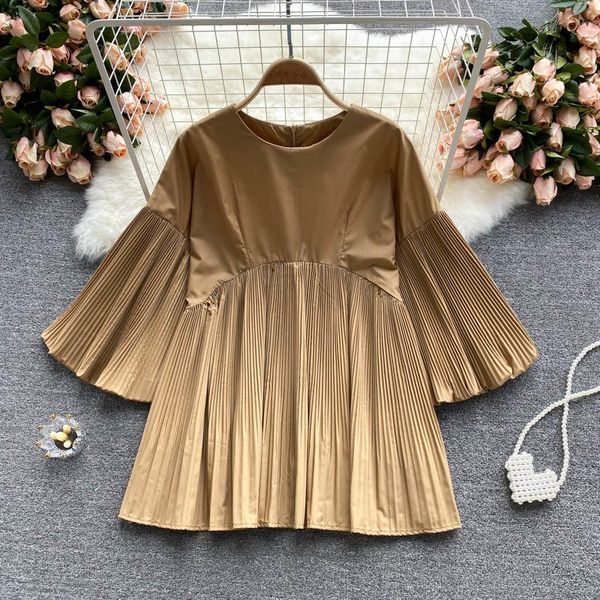 

women's blouses & shirts 2021 blouse female loose large version hedging pleated blusa flared sleeve shirt dk310, White
