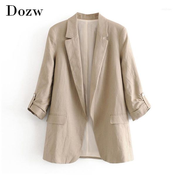 

women's suits & blazers 2021 work wear blazer women notched collar solid cardigan coat half sleeve pockets office ladies and jackets1, White;black