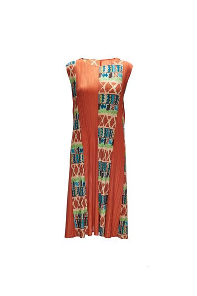 

dress miyake fold o-neck folk-custom print the sleeveless straight, Black;gray