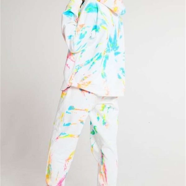 

hooded women's tracksuits winter sweater tie dye sportswear two piece set, Gray