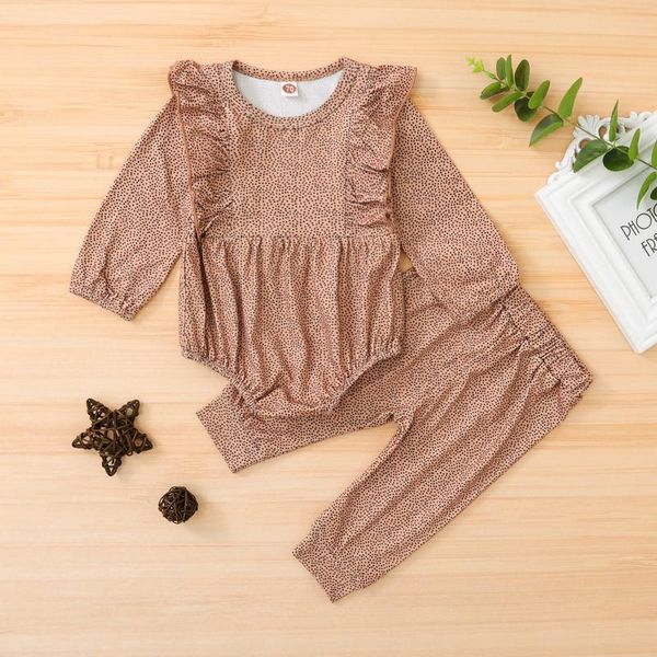 

clothing sets born infant baby leopard ruffle bodysuit pants outfits long sleeve children clothes kids dresses for girls, White