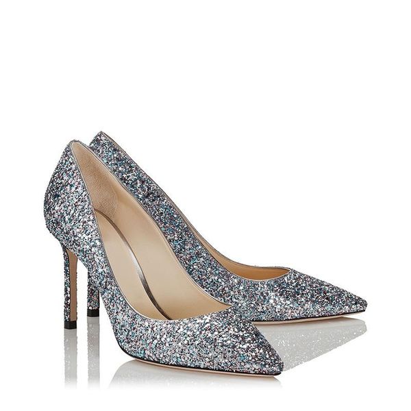 

sequin wedding shoes for bride mid heels pointed toe formal party prom evening dress women pumps, Black