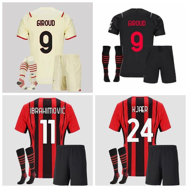

2021 2022 ibrahimovic ac milan soccer jerseys sets theo tonali bennacer giroud a.rebic kessie kjÃ¦r s.castillejo brahim 21 22 football shirt, Black