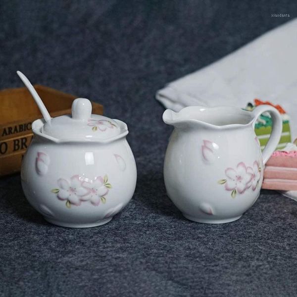 

storage bottles & jars ceramic creamer and sugar set with lid spoon 4 piece