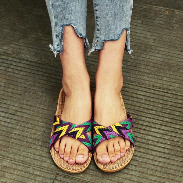 

slippers summer house flip flops breathable linen flat beach shose women female manual flax ladies sandals, Black